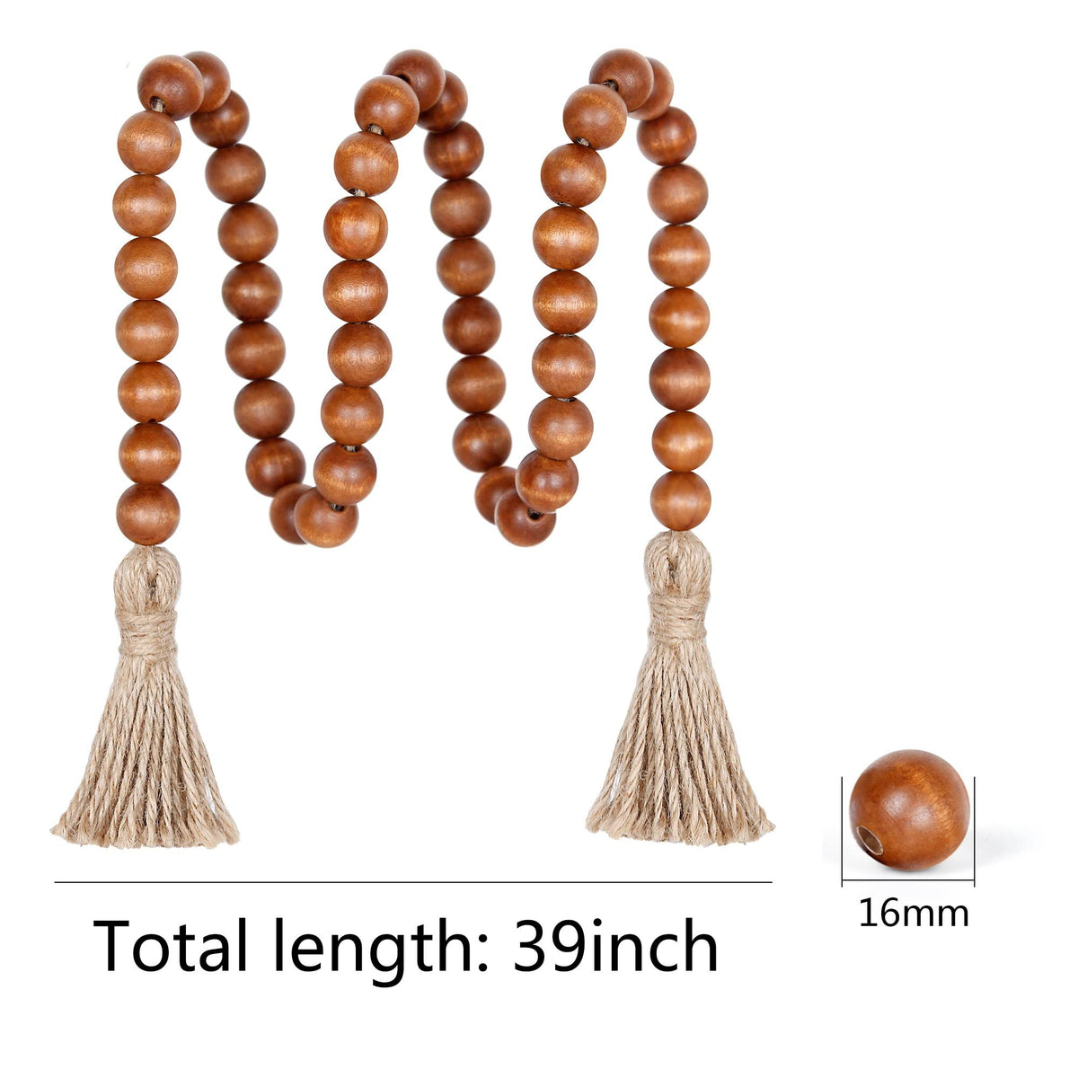39in Wood Bead Garland Farmhouse with Tassels,Versatile Prayer Beads Boho Chic Wall Hanging Home Decor (Brown)