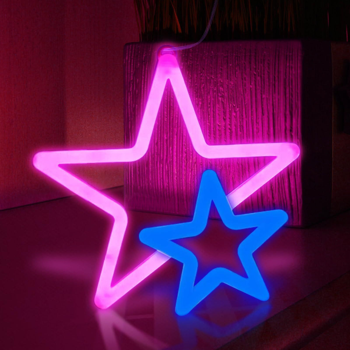 Star Neon Signs, Pink Neon Lights for Wall Decor, Battery Operated or USB Powered Decorations Lights, Wall Décor for Birthday