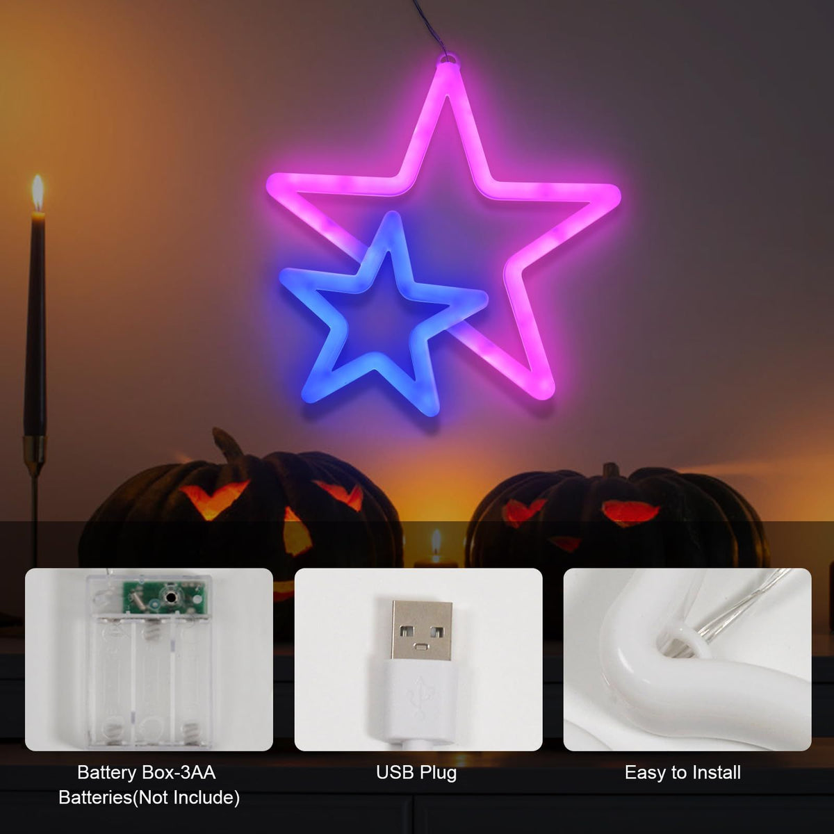 Star Neon Signs, Pink Neon Lights for Wall Decor, Battery Operated or USB Powered Decorations Lights, Wall Décor for Birthday