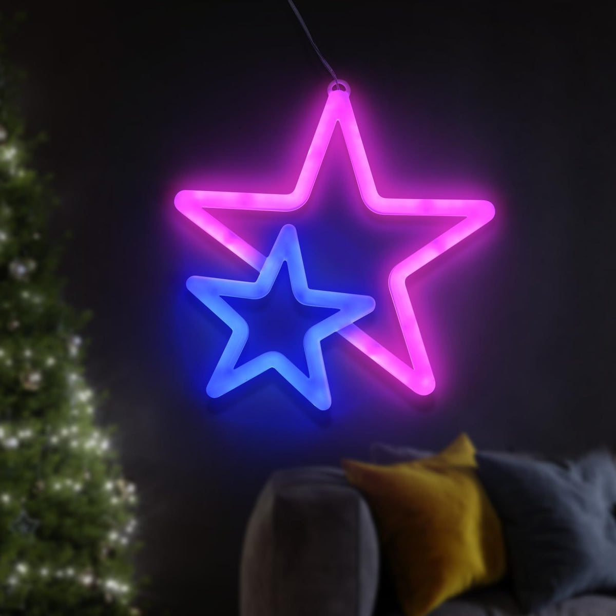 Star Neon Signs, Pink Neon Lights for Wall Decor, Battery Operated or USB Powered Decorations Lights, Wall Décor for Birthday