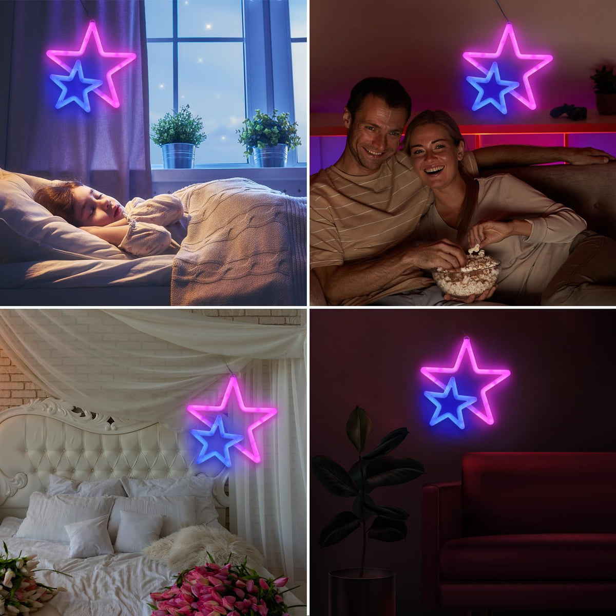 Star Neon Signs, Pink Neon Lights for Wall Decor, Battery Operated or USB Powered Decorations Lights, Wall Décor for Birthday