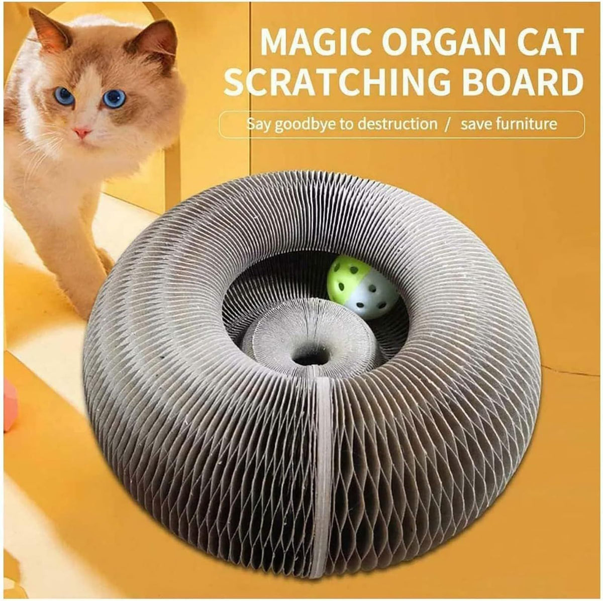 Utility Cat Bed,Cat Scratching Board, Magic Organ Cat Scratching Board, Cardboard Cat Scratcher with Two Toy Bell Ball (1Pc)