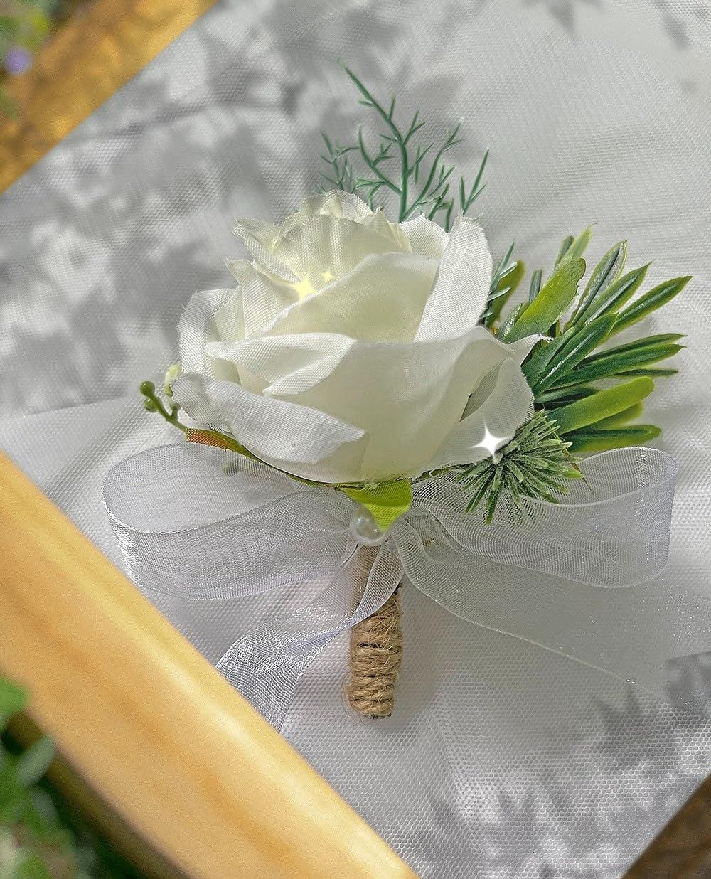 2 pieces Wrist Corsage Set, Artificial Rose Men Women Corsage Wristband Bracelet, Bride Groom Wedding Prom Party Flowers