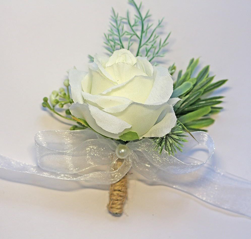 2 pieces Wrist Corsage Set, Artificial Rose Men Women Corsage Wristband Bracelet, Bride Groom Wedding Prom Party Flowers