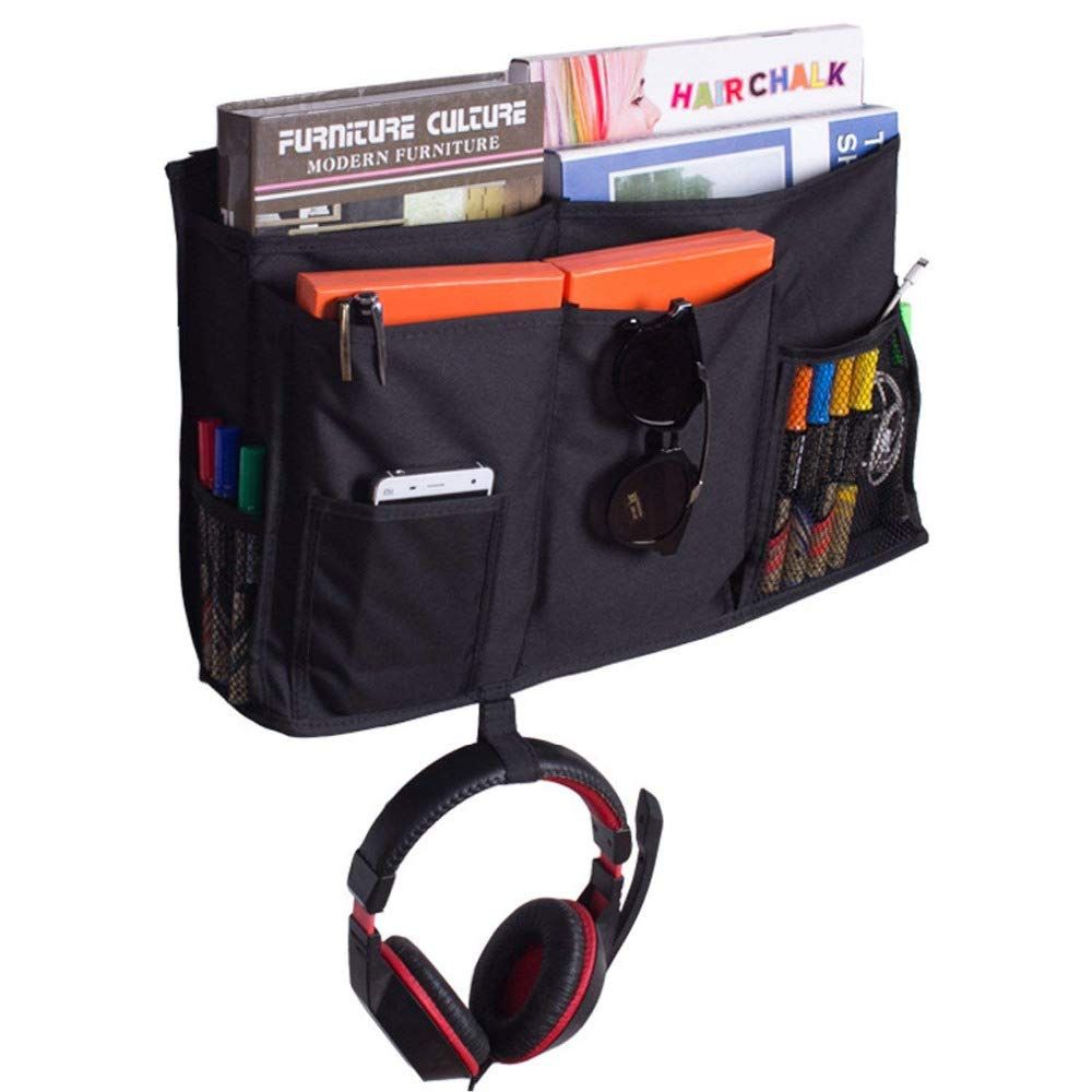 Bedside Caddy Hanging Organizer, Bunk Bed Organizer for Top Bunk Bed, Bedside Pocket Hanging Storage Caddy Bag Black