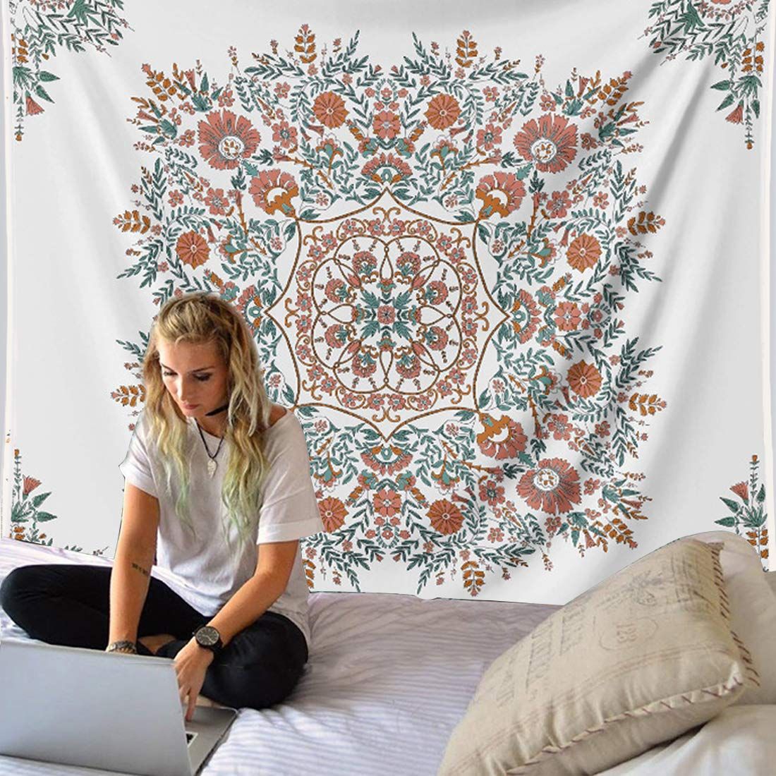 Mandala Tapestry Wall Hanging Flower Psychedelic Tapestry Wall Hanging Decor for Living Room Bedroom Bohemian Plant Print