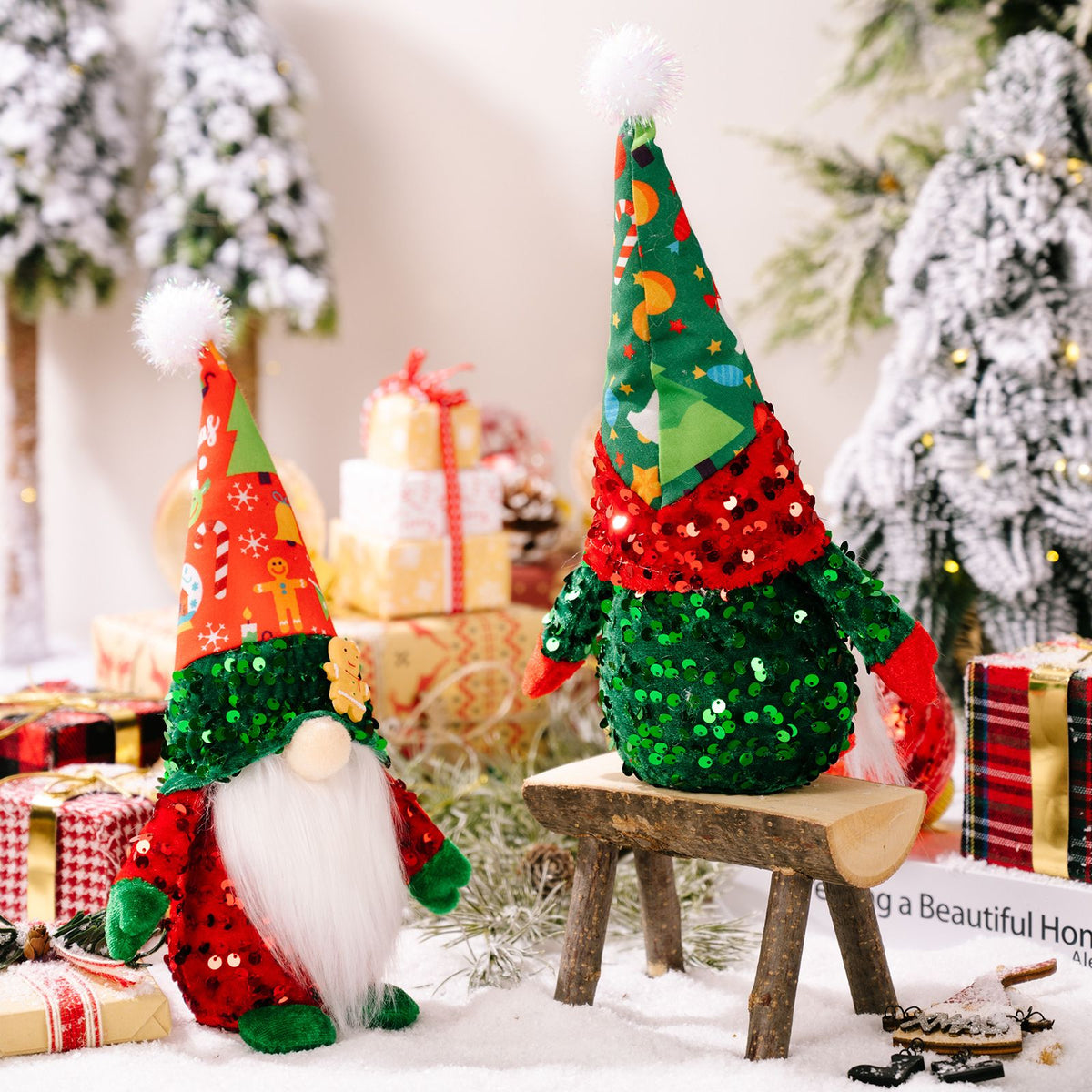 2pcs，Christmas gnome plush decoration, handmade Swedish gnome with sequin decoration Nordic plush elf dolls
