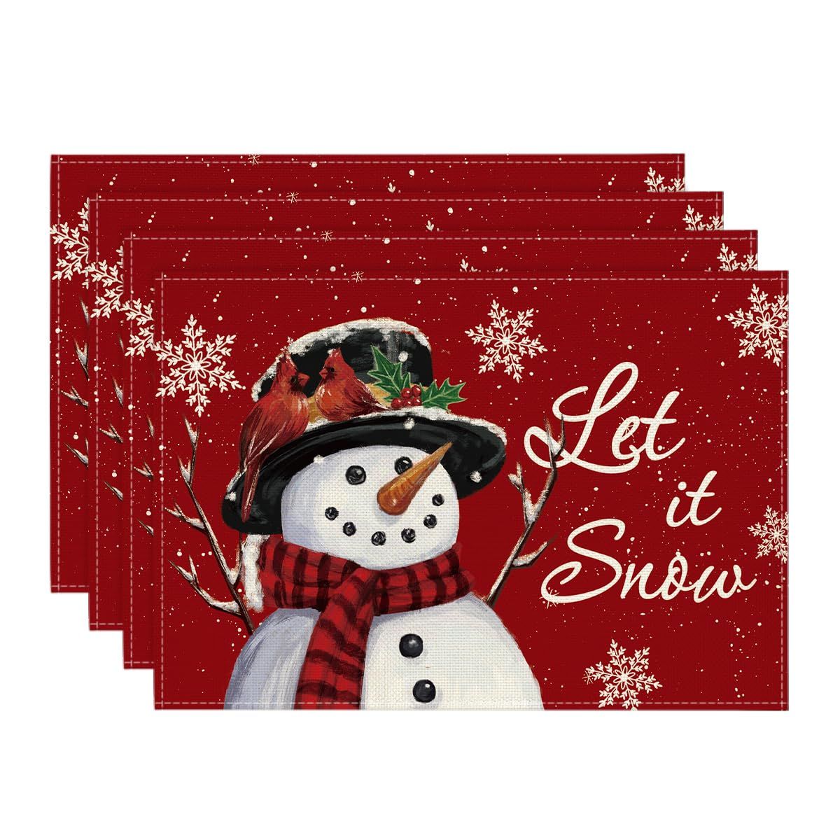 Winter Placemats Set of 4, 30cmx45cm Seasonal Christmas Holiday Table Mats for Party Kitchen Dining Decoration