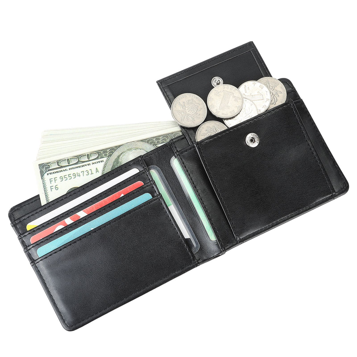 Slim Front Pocket Wallets For Men - Genuine Leather Credit Card Mens Bifold Wallet With Zipper Coin Stylish Genuine