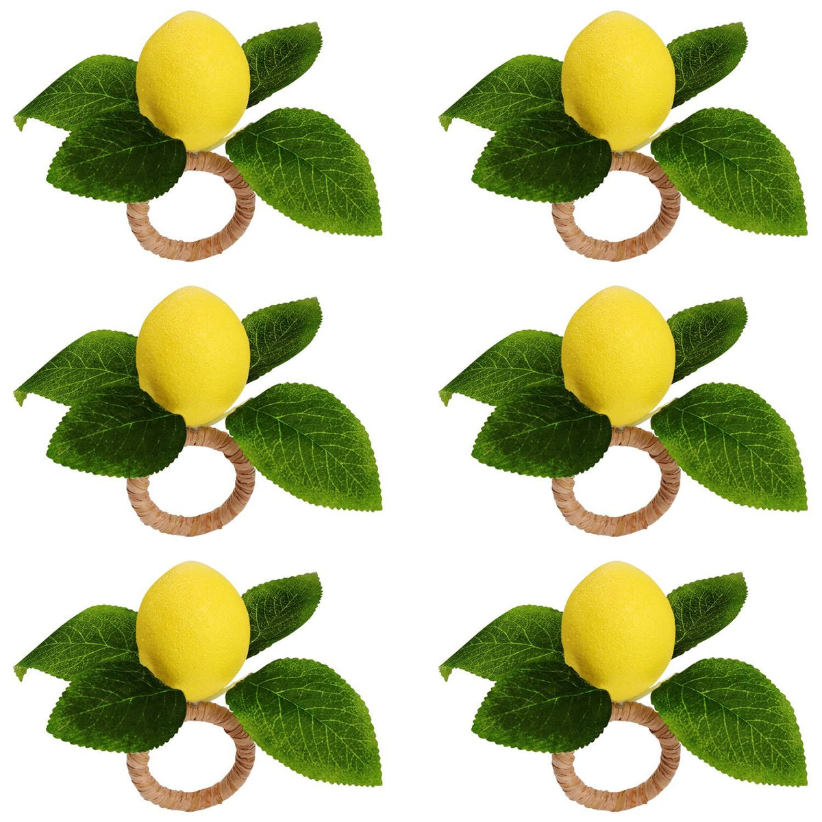 Lemon Napkin Rings Set of 6, Faux Lemon Summer Farmhouse Napkin Ring Holder for Dining Table Decor Banquet Wedding Birthday
