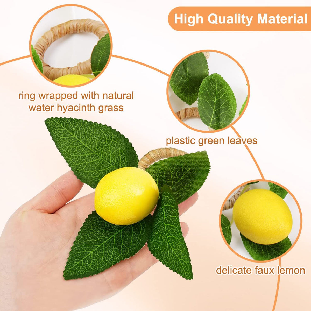 Lemon Napkin Rings Set of 6, Faux Lemon Summer Farmhouse Napkin Ring Holder for Dining Table Decor Banquet Wedding Birthday
