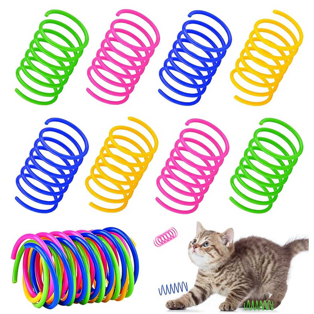 4 Pack Cat Spring Toys for Indoor Cats, Colorful & Durable Plastic Spring Coils Attract Cats to Swat, Bite, Hunt, Interactive Toys