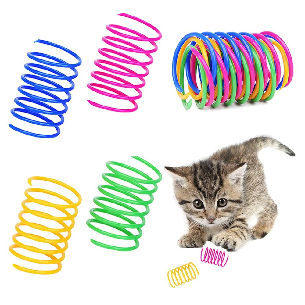 4 Pack Cat Spring Toys for Indoor Cats, Colorful & Durable Plastic Spring Coils Attract Cats to Swat, Bite, Hunt, Interactive Toys