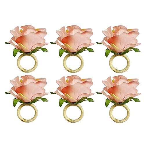 Handmade Champagne Rose 6PCS Napkin Rings for Home, Kitchen, Dining Room, Dinner Parties, Luncheons, Picnics, Weddings, Buffet