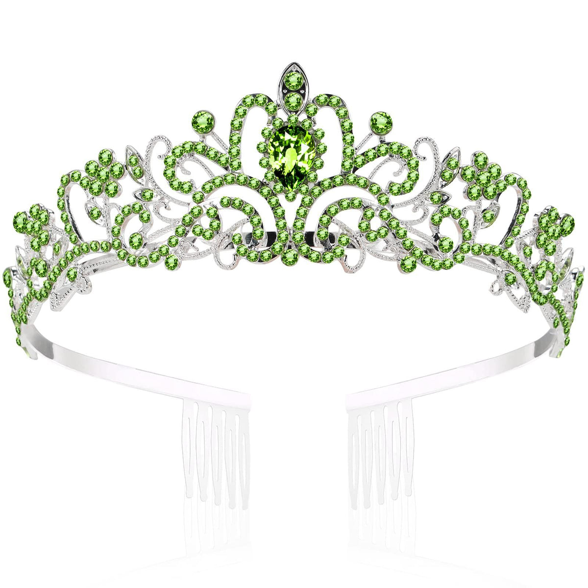 Crystal Crowns and Tiaras with Comb Headband for Girl or Women Birthday Party Wedding Prom Bridal Christmas ( Light Green)