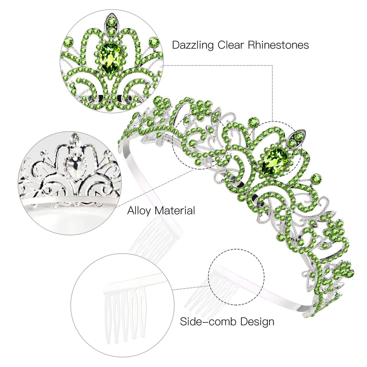 Crystal Crowns and Tiaras with Comb Headband for Girl or Women Birthday Party Wedding Prom Bridal Christmas ( Light Green)