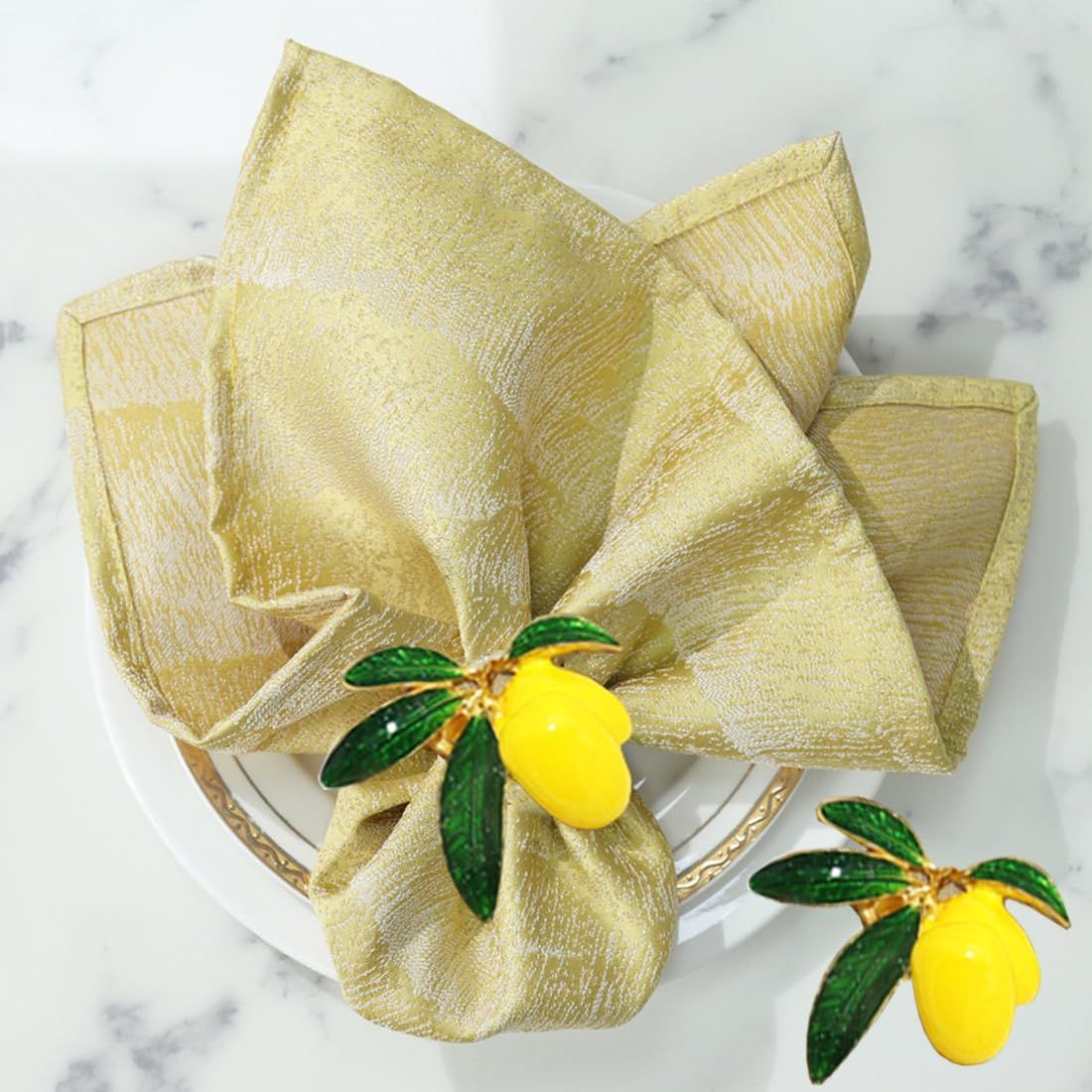 Lemon Napkin Rings Set of 4, Lovely Yellow Decorative Fruit Lemon Napkin Ring Holder for Wedding, Dinner Party, Summer Holiday