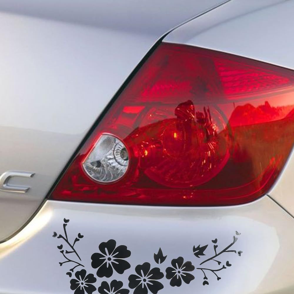 2Pcs Car Flower Sticker Decals Black Floral Styling Car Self-Adhesive Sticker Waterproof Auto Body Exterior Universal Decal