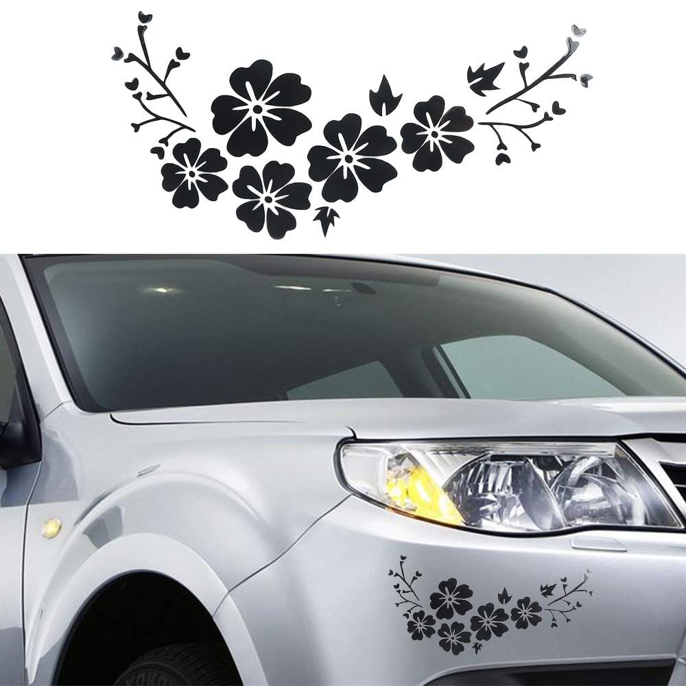 2Pcs Car Flower Sticker Decals Black Floral Styling Car Self-Adhesive Sticker Waterproof Auto Body Exterior Universal Decal