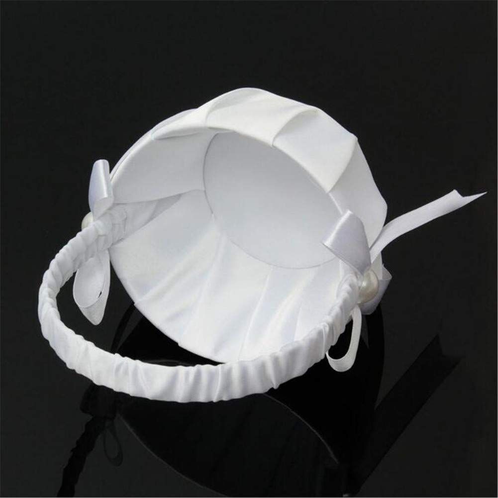 Romantic White Satin Beaded Wedding Flower Girl Basket Bowknot Decor Wedding Basket DIY Ceremony Party Decoration Candy Small