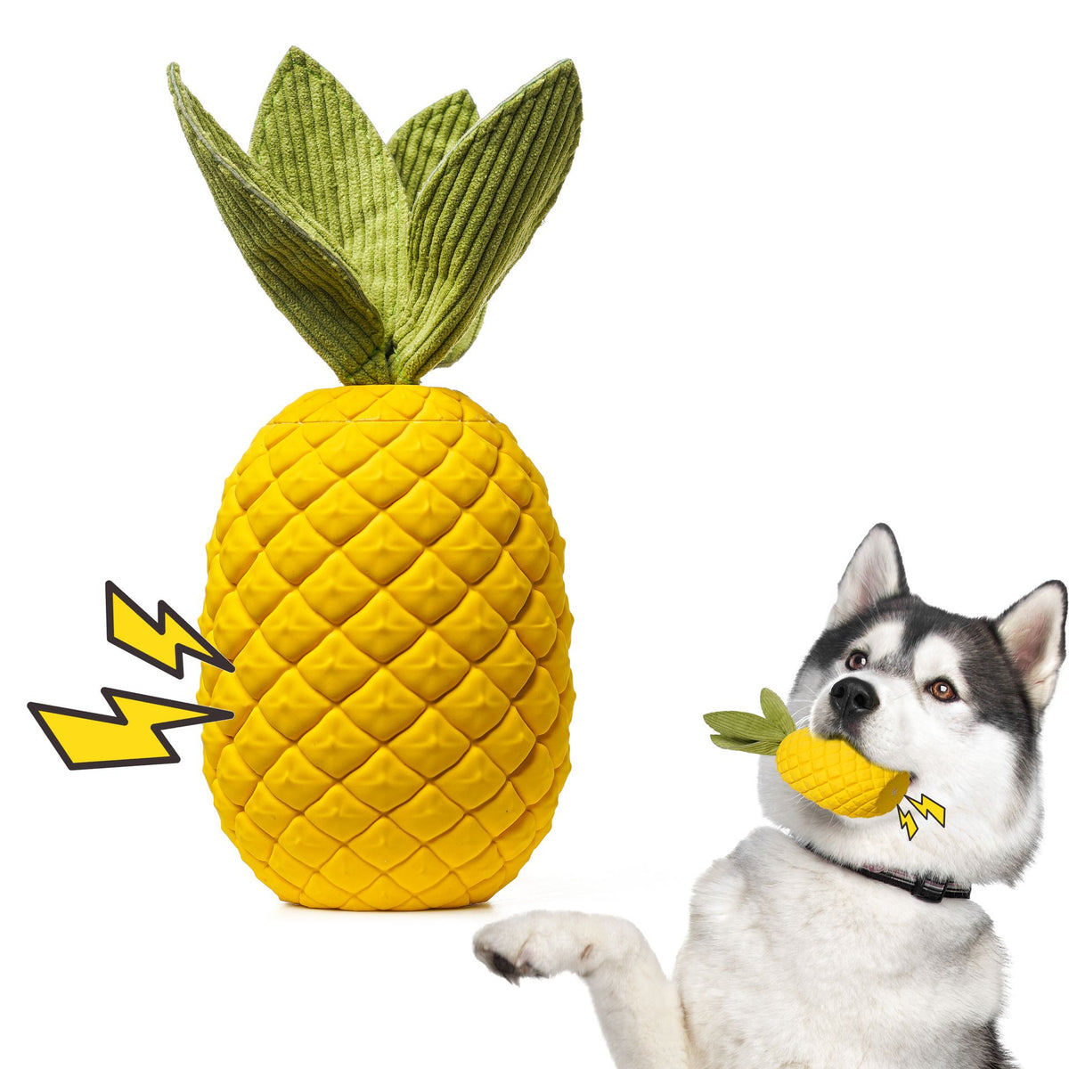 Squeaky Dog Toys for Aggressive Chewer Large Medium Breed Dog, Indestructible Tough Dog Chew Toys with Natural Rubber (Pineapple)