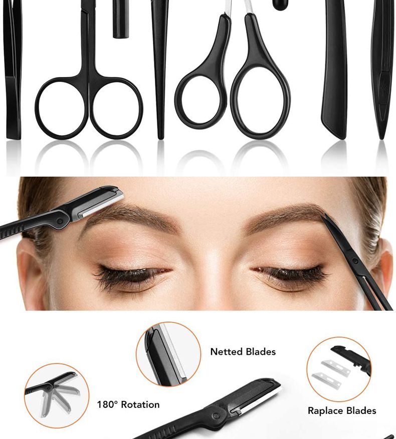 Eyebrow Razor, 12 pcs Eyebrow Trimmer, Eyebrow Grooming Set for Women and Men, Including Comb Tweezers, Scissors