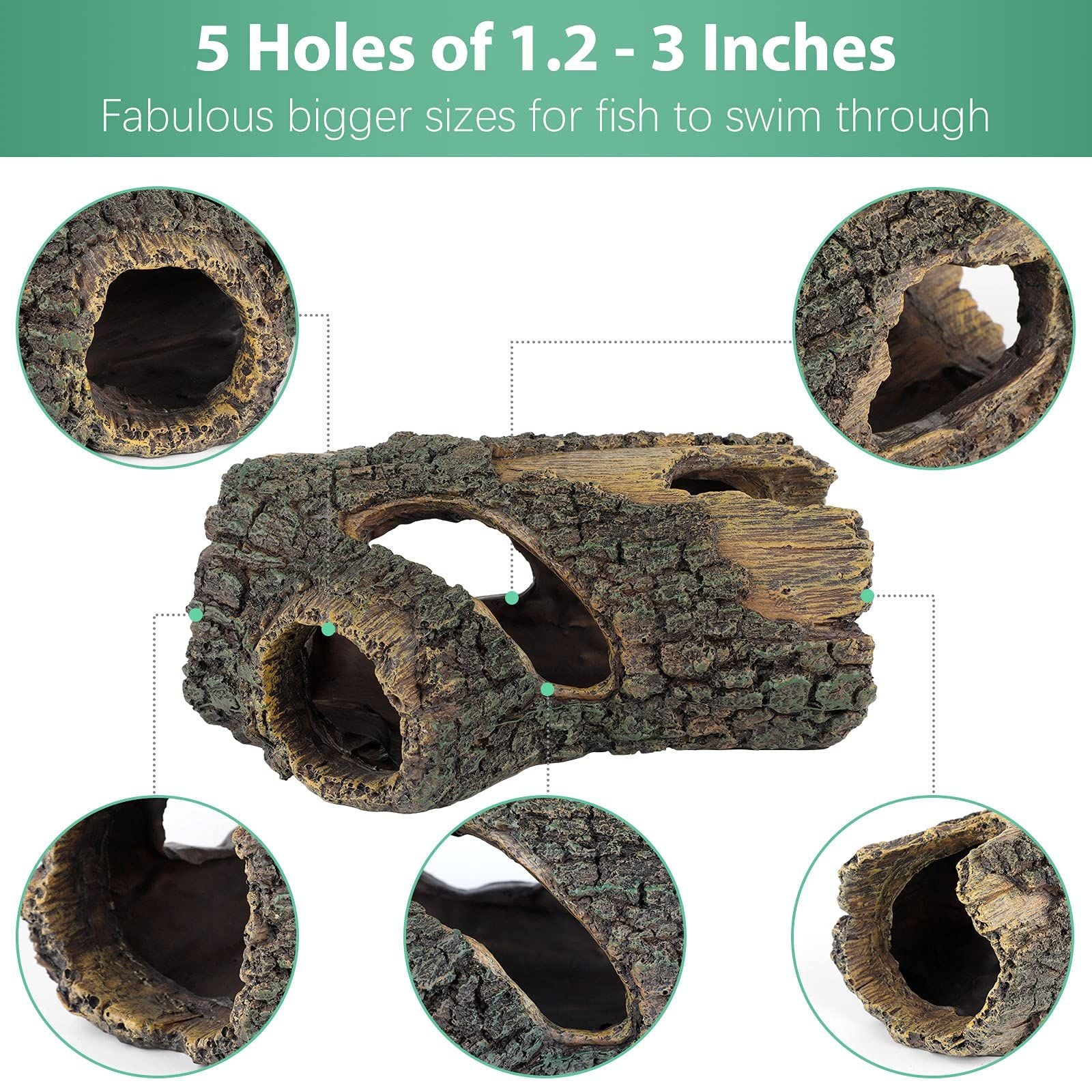 Aquarium Large Betta Log Resin Hollow Tree Trunk Decor Artificial Wood Fish House Cave Bark Ornament with Hideout Holes