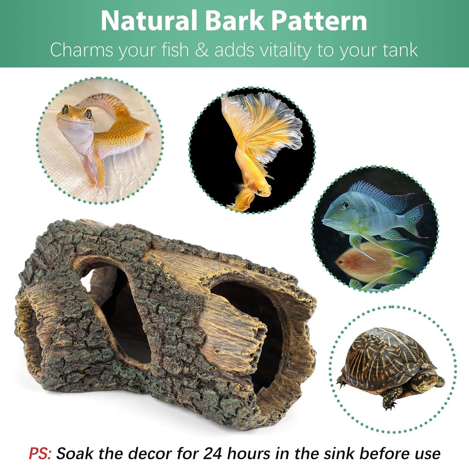 Aquarium Large Betta Log Resin Hollow Tree Trunk Decor Artificial Wood Fish House Cave Bark Ornament with Hideout Holes