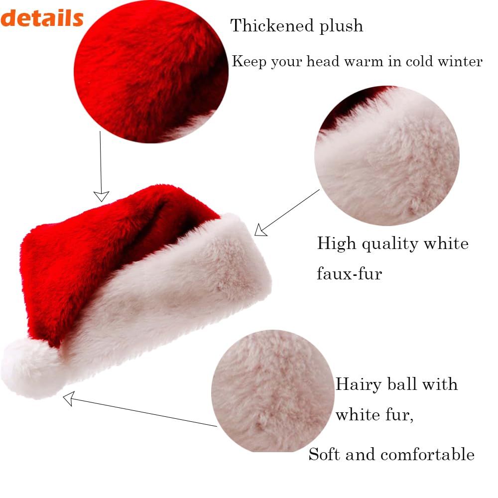 Red Christmas Velvet Santa Hat, Unisex Xmas Holiday Santa Hat with Classic Comfortable Fur Christmas Accessories New Years