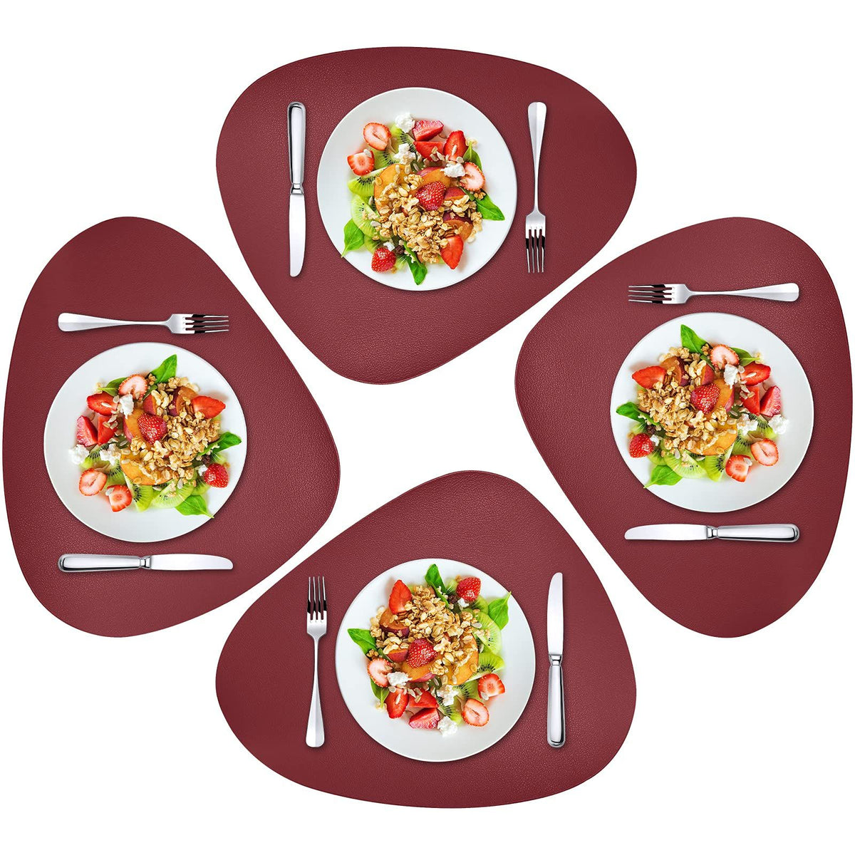 Placemats Set of 4 for Dining Table, Wine Red Leather Table Mats Place Mats Wipeable Washable Placemats for Kitchen Dining Table