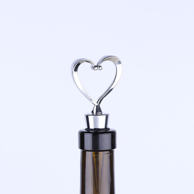 Decorative Beverage Cork Topper Saver, Metal with Reusable Rubber Plug, for Wedding Favors, Party - Love Design Heart Shape