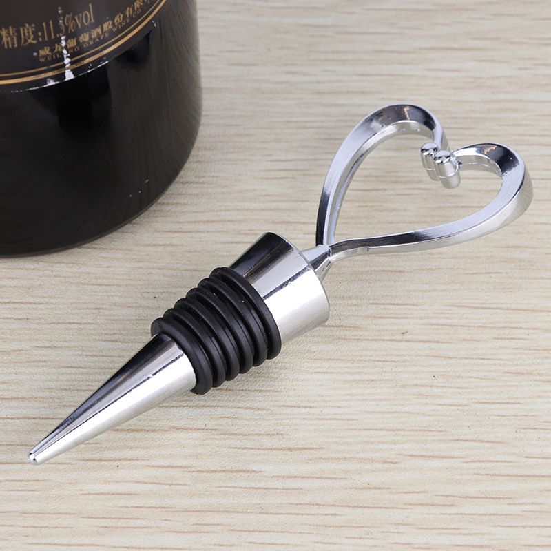 Decorative Beverage Cork Topper Saver, Metal with Reusable Rubber Plug, for Wedding Favors, Party - Love Design Heart Shape