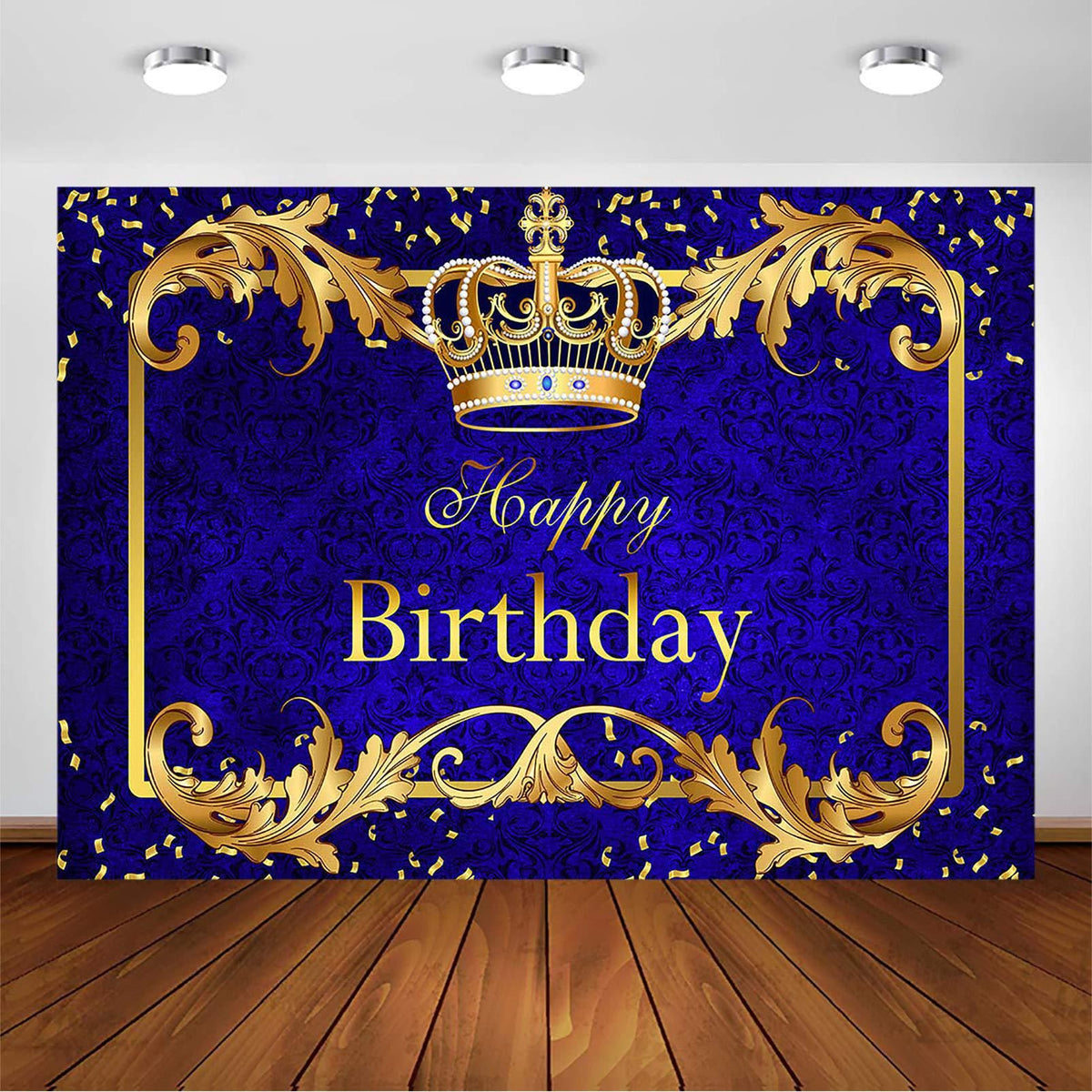 Royal Blue Boy Happy Birthday Photography Background Prince Crown Background Cloth Kids Birthday Party Decoration Vinyl Banner
