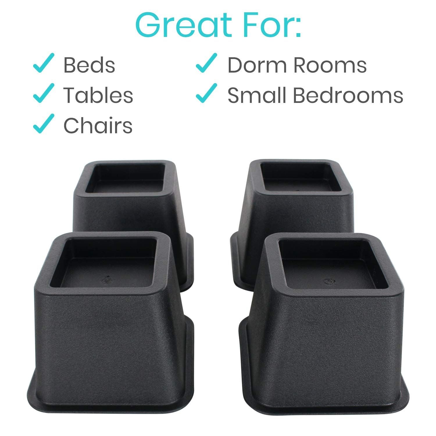 4pc Bed Risers Heavy Duty - Bed Lifts Risers - Dorm Bed Risers for Bed Frame - Leg Extension Elevator - Stackable Platform Blocks