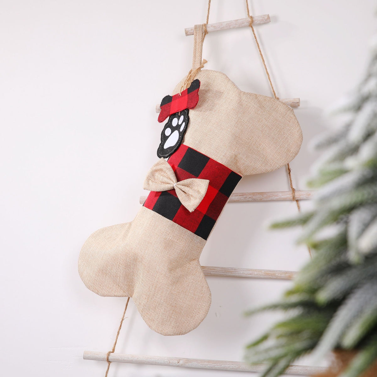 Christmas Plaid Pet Stocking - Cute Buffalo Plaid Doggy Bone Paw Stockings for Puppy Dog Pets Set - Pack of 2