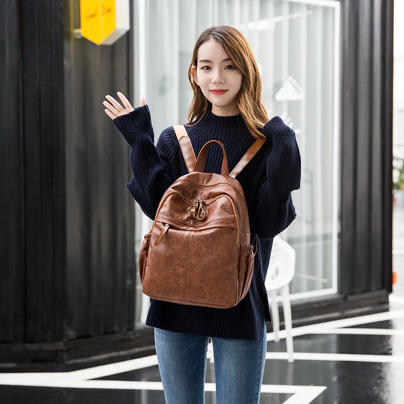 Women Backpacks Pu Leather Shoulder Bag Soft Leather Daypack Double-layer Travel Bag (brown)
Soft Leather Backpack
