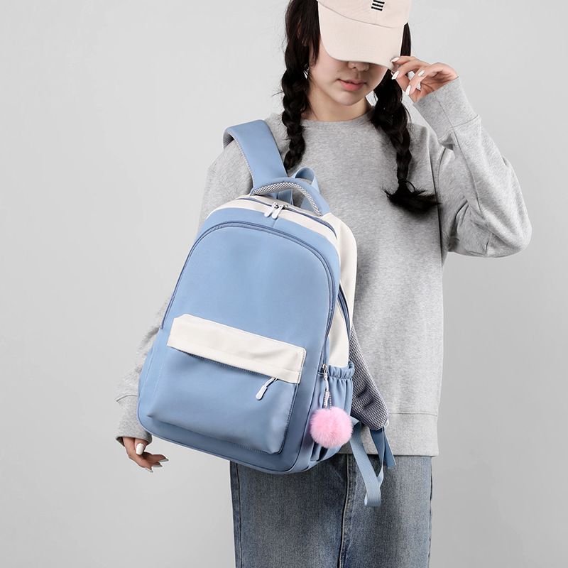 Large Capacity Nylon Backpack with Bear Doll for Women Casual Water-Resistant Travel College Daypack （blue）