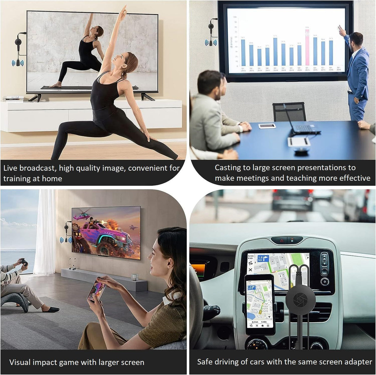 Wireless Display Adapter Screen Cast Mirroring Media Streaming Dongle Receiver for Phone/Tablet to HD Display TV Projector