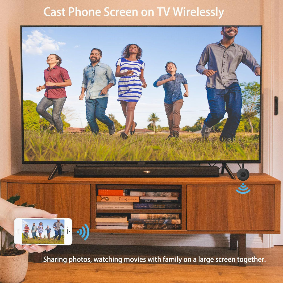 Wireless Display Adapter Screen Cast Mirroring Media Streaming Dongle Receiver for Phone/Tablet to HD Display TV Projector