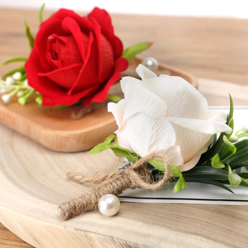 Brooch Flower Bridegroom Groom Men's Boutineer with Faux Pearl, Wedding Flowers Accessories Wedding Flowers （2pcs）