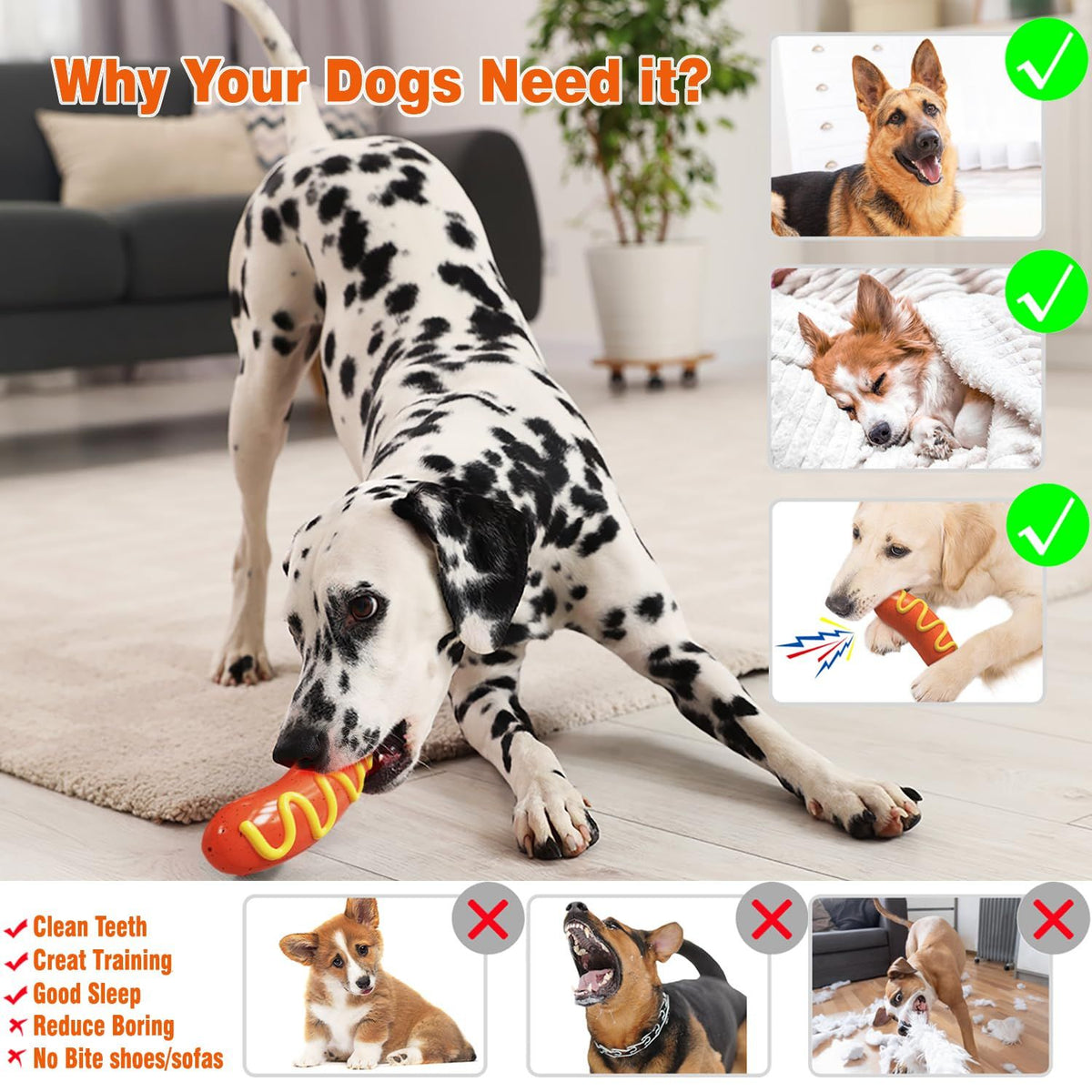 Dog Toys for Aggressive Chewers Large Breed Dogs, Hot Dog Dog Chew Toy Durable Dog Toys for Large Dogs Dog Extreme Chew Toys