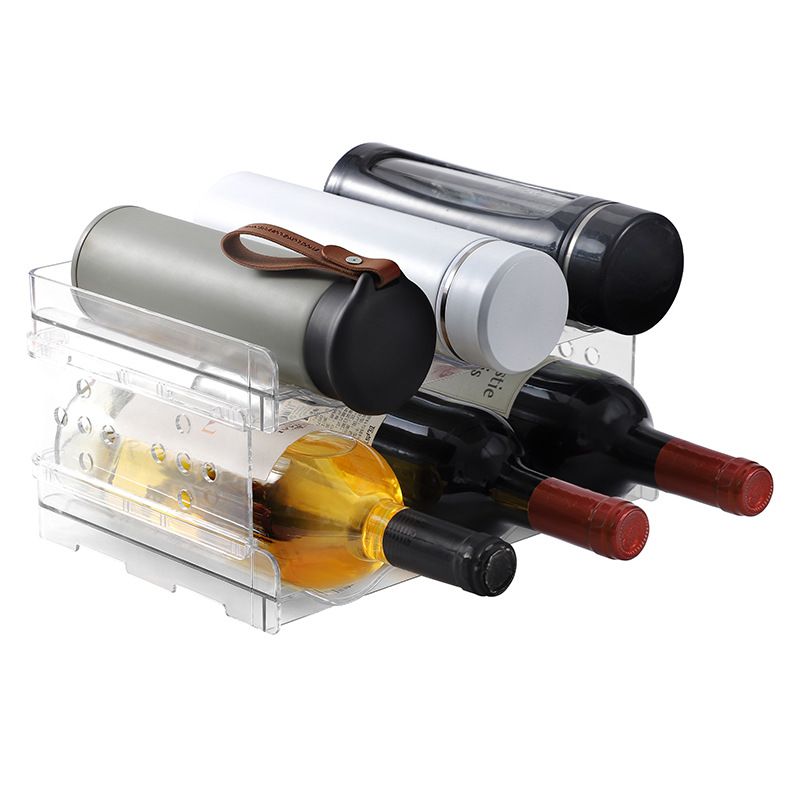 Stackable Plastic 3 Bottle Refrigerator Wine Rack - Kitchen Storage  for Champagne Stacking Wine Organizer for Fridge -2 Pack