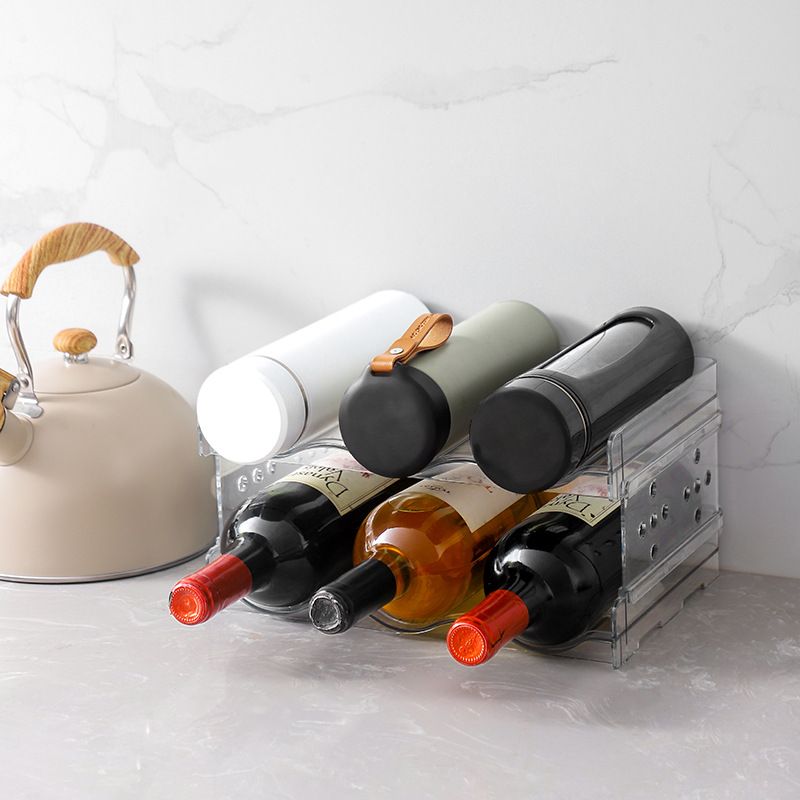 Stackable Plastic 3 Bottle Refrigerator Wine Rack - Kitchen Storage  for Champagne Stacking Wine Organizer for Fridge -2 Pack