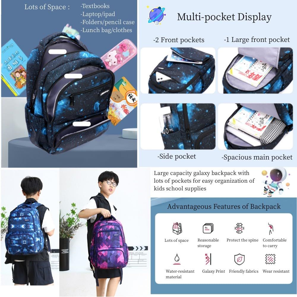 Kids Backpack for Boys Girls Elementary School Backpacks Boys Children Bookbags Primary Kindergarten Backpack Galaxy Black