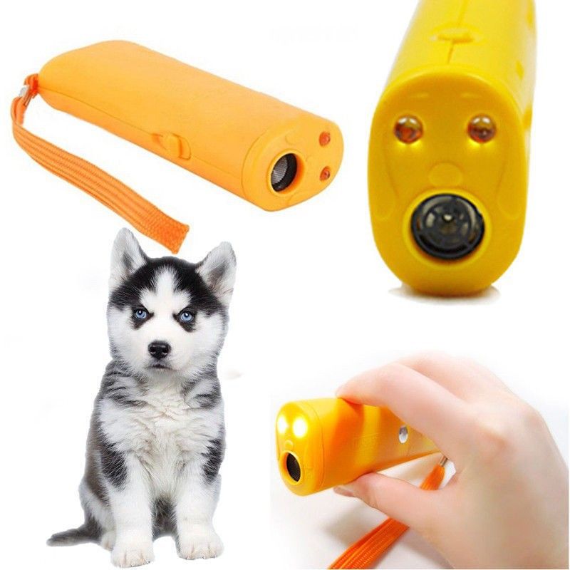 Handheld Dog Trainer, 3 in 1 with LED Flashlight,Bark Stopper Dog Trainer Devices Training Tool/Stop Barking(Yellow)