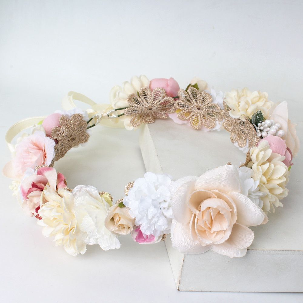 Vivivalue Floral Crown Flower Garland Headband Floral Headpiece Halo Wedding Party Photos Floral Fall Flower Crown