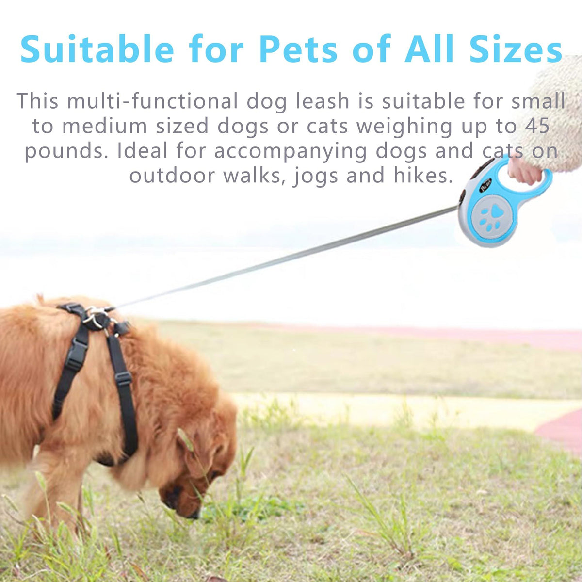Retractable Dog Leash,Outdoor Dog Walking Leash, One-Hand Brake, Pause, Locking, Anti-Tangle, for Small to Medium Dogs or Cats