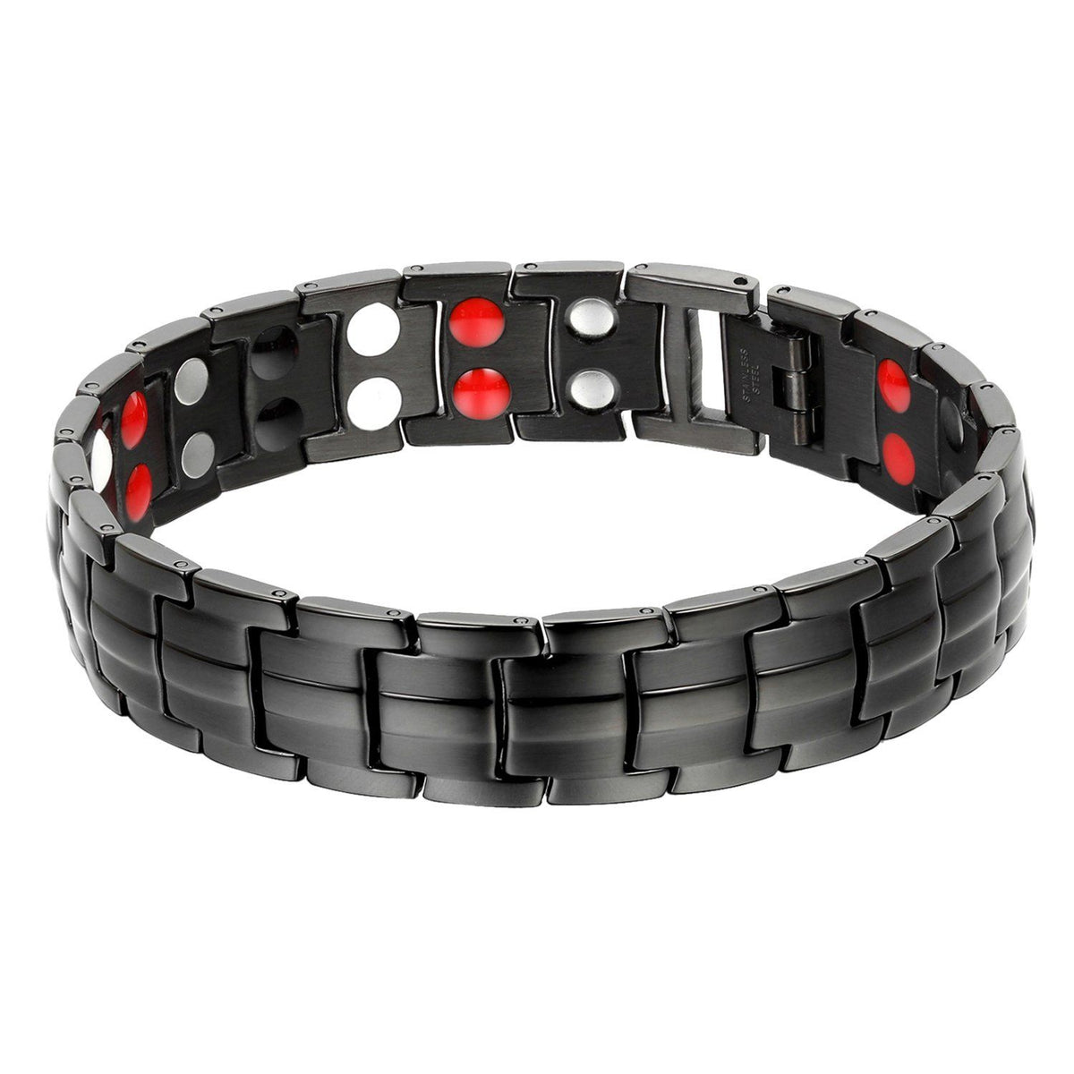 Wide Mens Punk Rock Stainless Steel Black Ceramic Bangle Bracelet for Biker,Black,White Tone 8.7 Inch