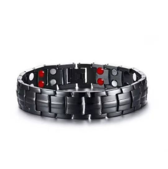 Wide Mens Punk Rock Stainless Steel Black Ceramic Bangle Bracelet for Biker,Black,White Tone 8.7 Inch