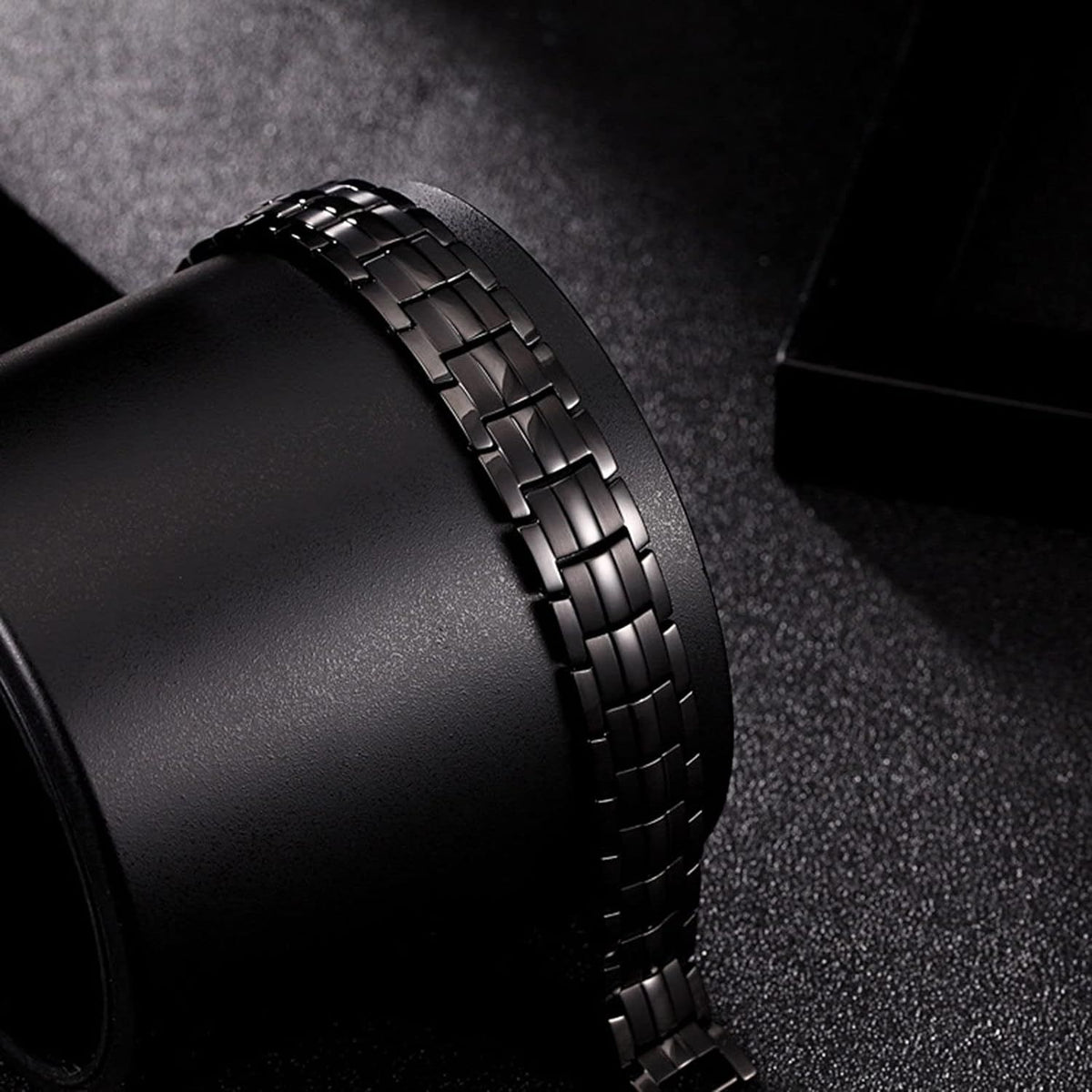 Wide Mens Punk Rock Stainless Steel Black Ceramic Bangle Bracelet for Biker,Black,White Tone 8.7 Inch